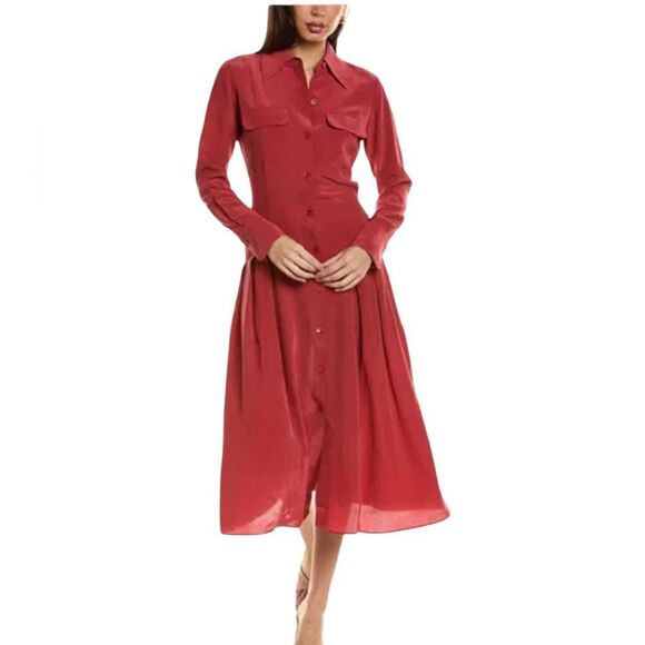 Equipment Red Natacha Silk Fit and Flare Shirt Dress| Size 00 - Picture 1 of 9